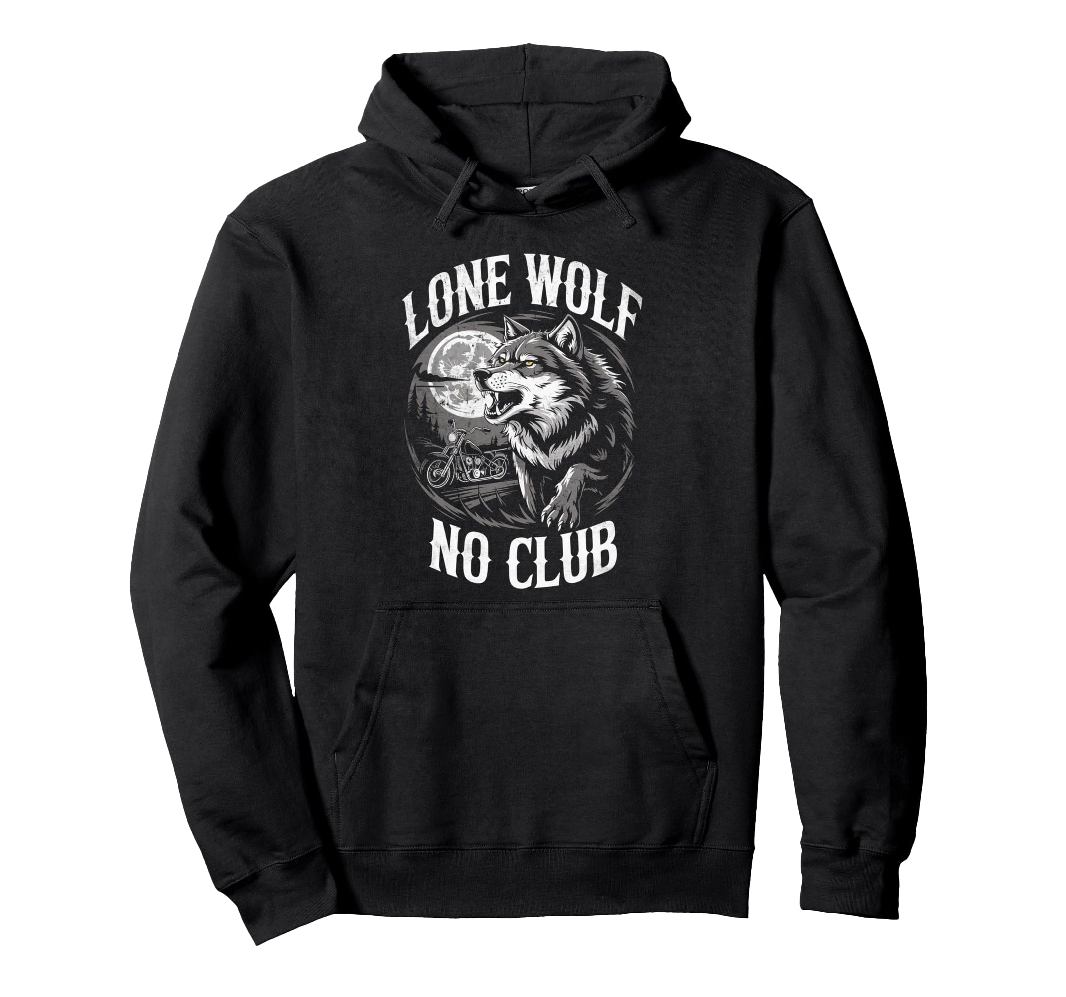 Lone Wolf No Club Motorcycle Biker Hoodie - Custom Art Print for Adults - T-Shirt, Sweatshirt, Hoodie