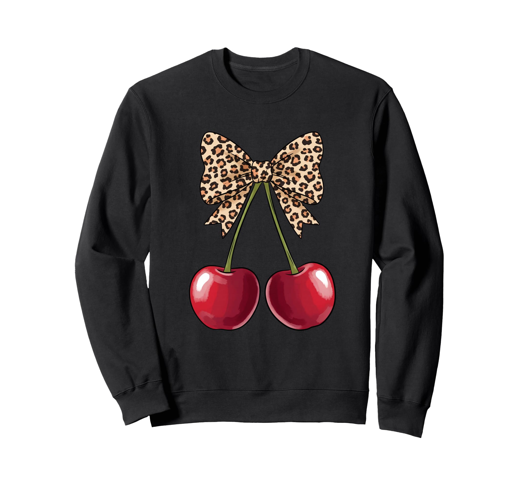 Leopard Bow Cherry Illustration Sweatshirt - Trendy Graphic for Adults - T-Shirt, Sweatshirt, Hoodie