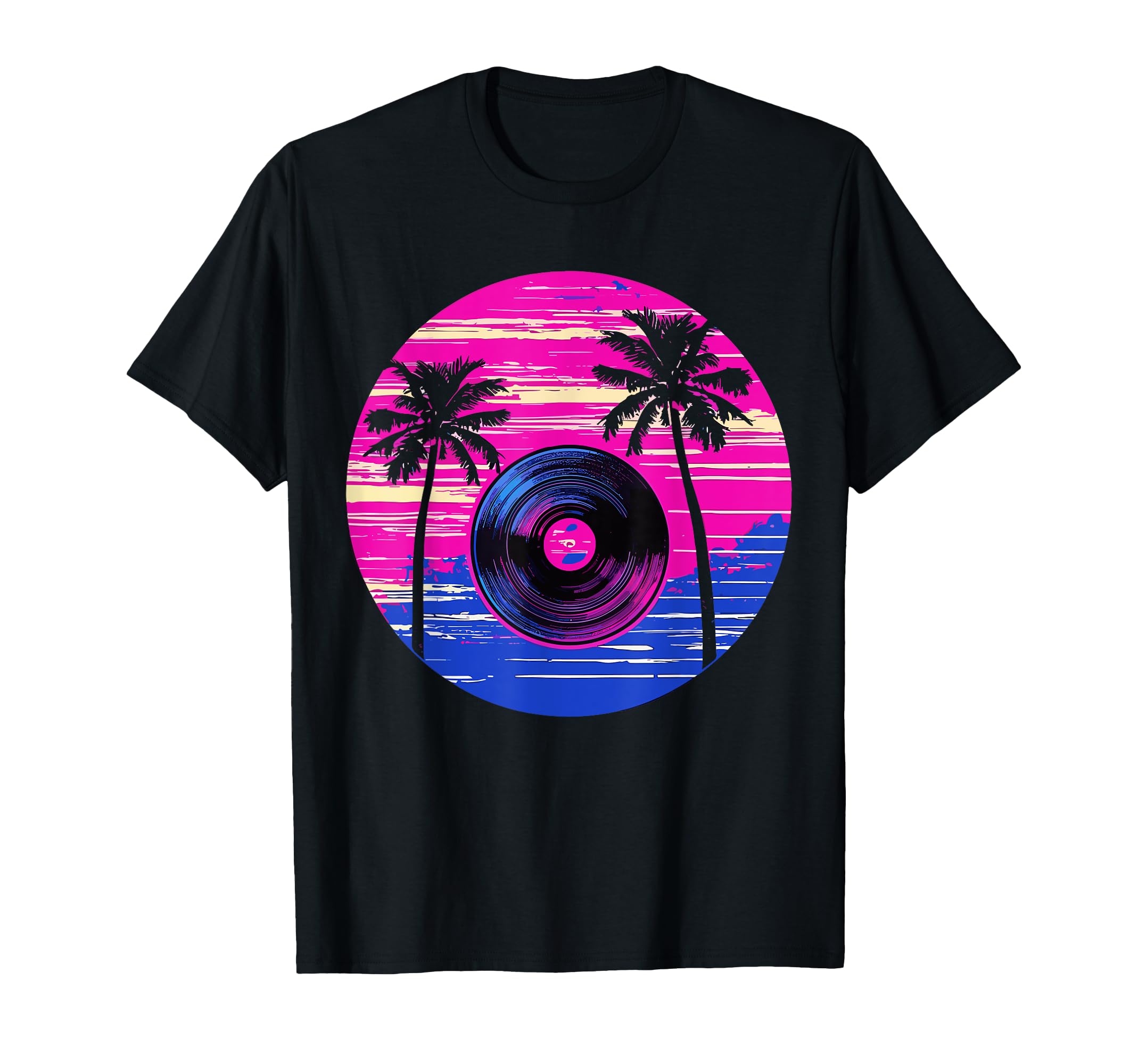 Palm Tree Vinyl Record Vaporwave T-Shirt - Aesthetic Graphic for Adults - T-Shirt, Sweatshirt, Hoodie