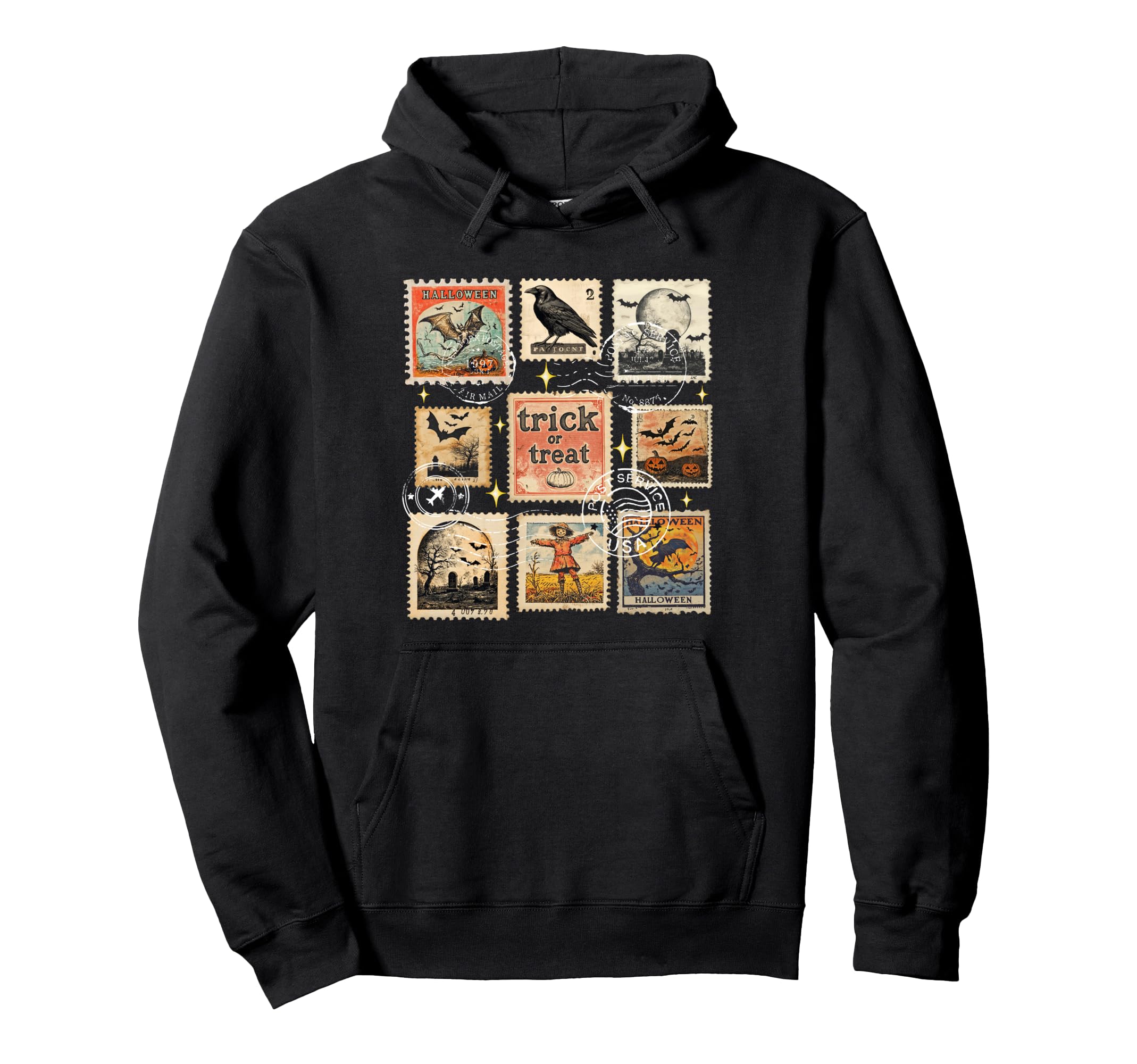 Halloween Postage Stamp Collage Hoodie - Trendy Graphic Unisex - T-Shirt, Sweatshirt, Hoodie