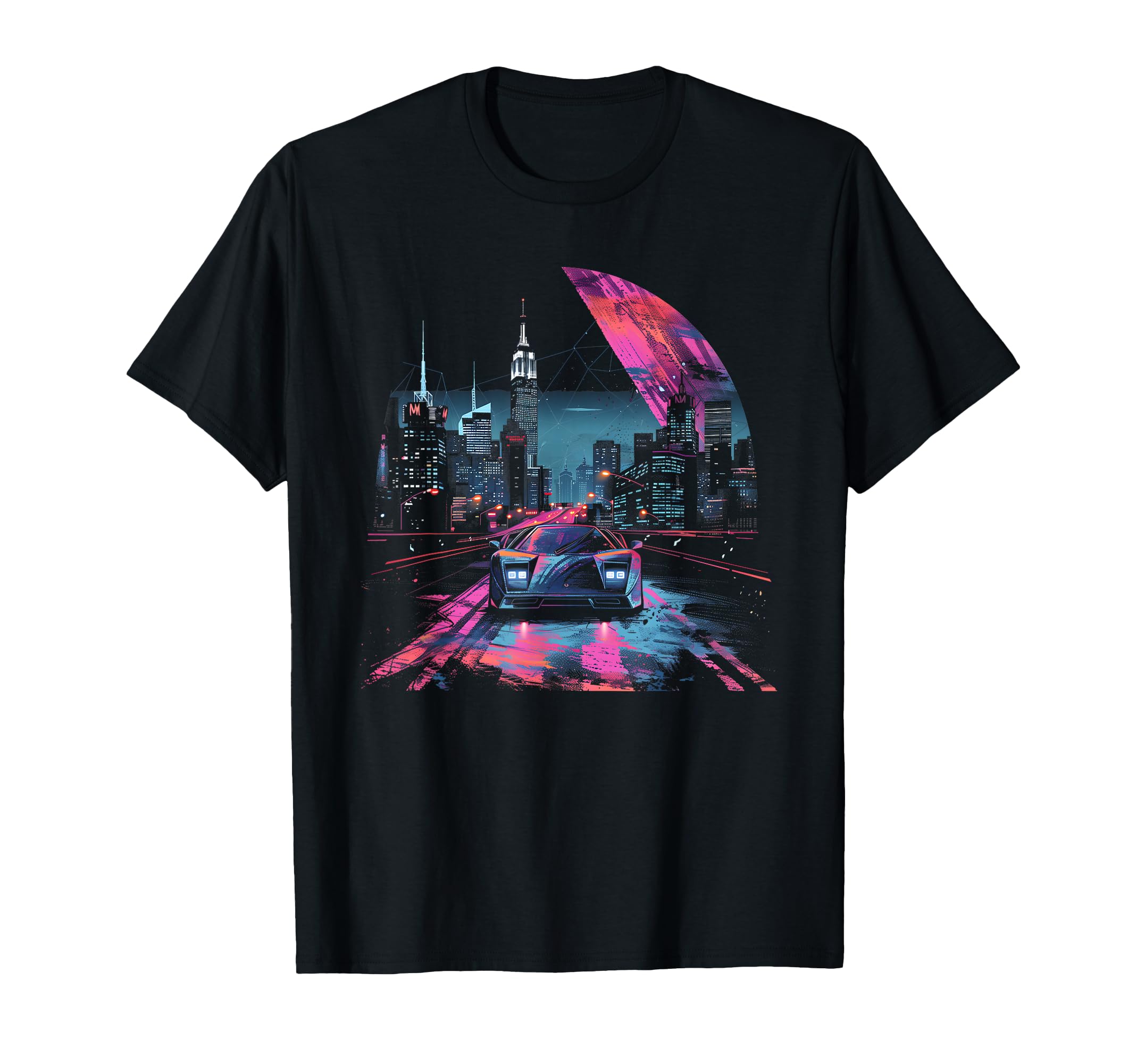 Car And City Skyline 1980S 1990S Retrowave T-Shirt - Unique Graphic Unisex - T-Shirt, Sweatshirt, Hoodie