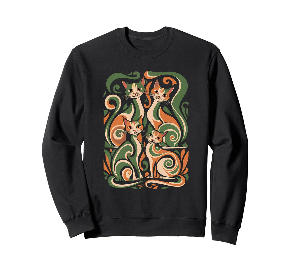 Mid Century Long Neck Cats 50S 60S Sweatshirt - Novelty Apparel for Adults - T-Shirt, Sweatshirt, Hoodie
