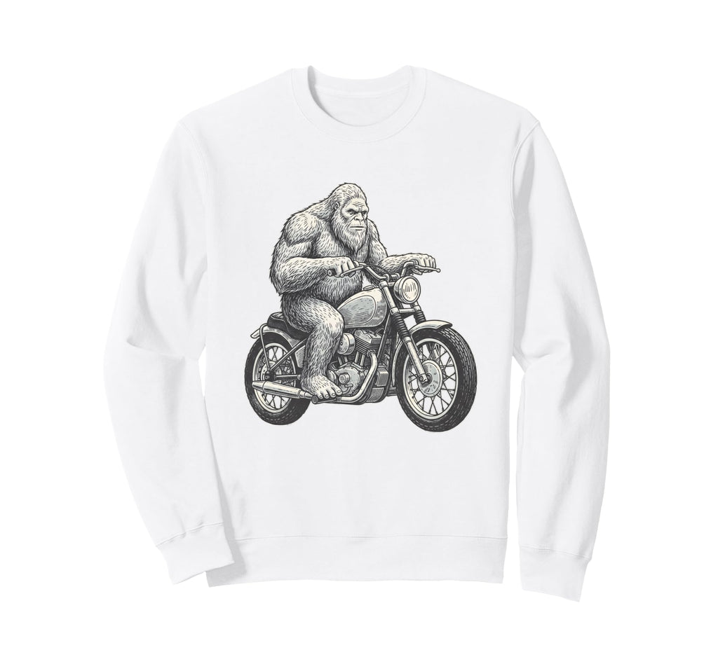 Sasquatch Riding Motorcycle Biker Sweatshirt - Trendy Graphic Unisex - T-Shirt, Sweatshirt, Hoodie