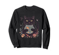 Black Cat Holding Fishbowl Floral Sweatshirt - Unique Graphic for Adults - T-Shirt, Sweatshirt, Hoodie