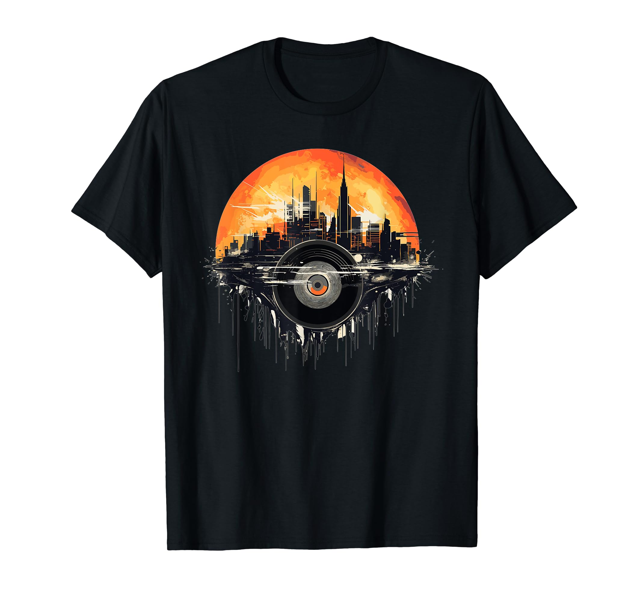 Vinyl Cityscape Mashup Beautiful Sunset T-Shirt - Custom Art Print Unisex - T-Shirt, Sweatshirt, Hoodie