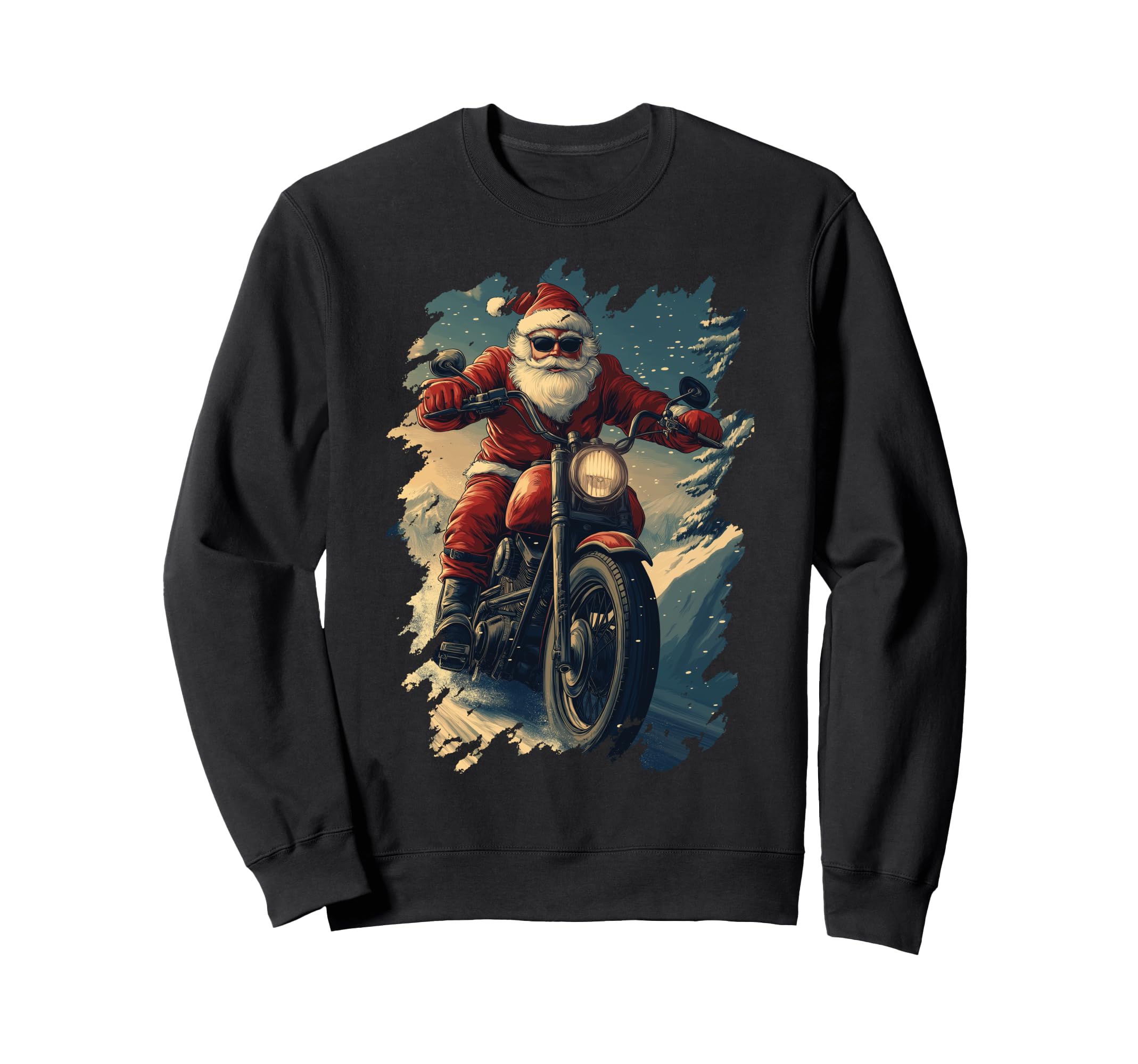 Santa Riding Motorcycle Bike Sweatshirt - Casual Everyday Wear Unisex - T-Shirt, Sweatshirt, Hoodie