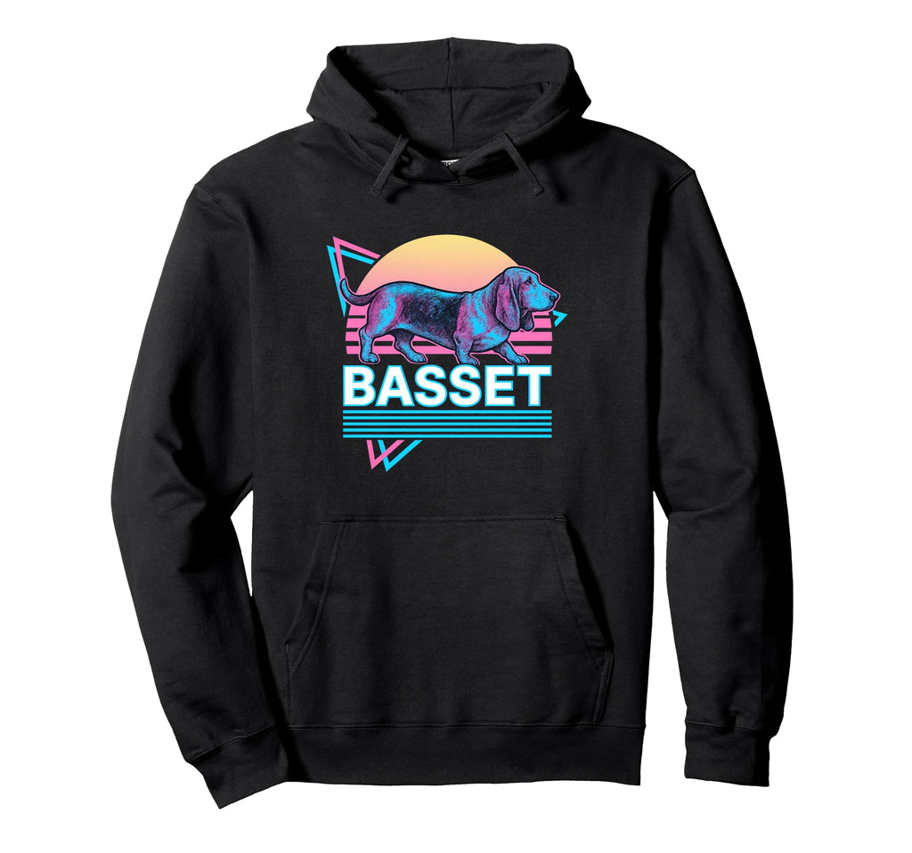 Basset Hound Synthwave Aesthetic Dog Hoodie - Custom Art Print for Adults - T-Shirt, Sweatshirt, Hoodie