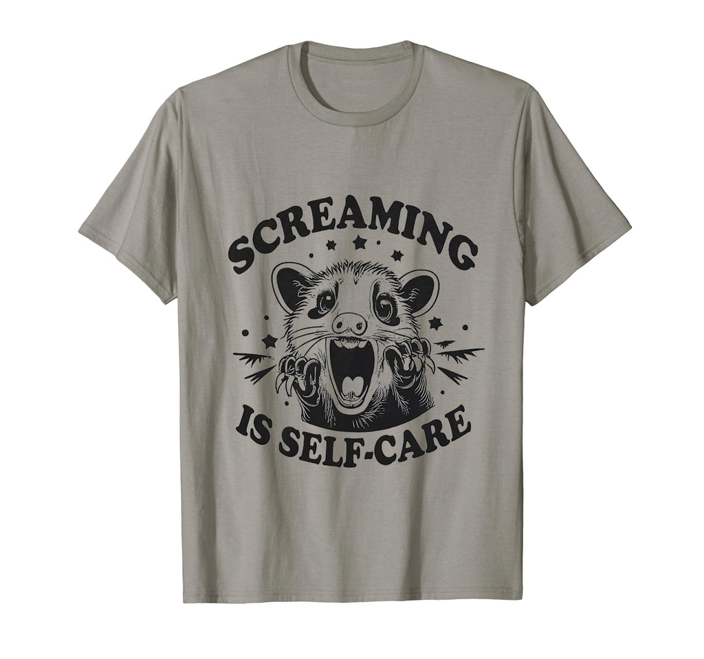 Screaming Is Self Care Opossum T-Shirt - Minimalist Print Men Women - T-Shirt, Sweatshirt, Hoodie