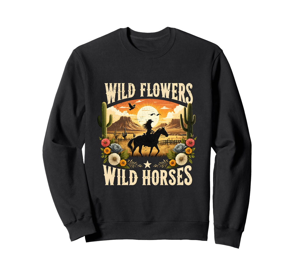 Wild Flowers Cowgirls Riding Horses Sweatshirt - Unique Graphic for Adults - T-Shirt, Sweatshirt, Hoodie