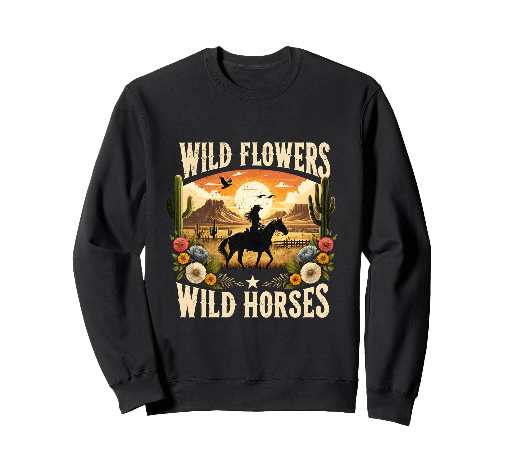 Wild Flowers Cowgirls Riding Horses Sweatshirt - Unique Graphic for Adults - T-Shirt, Sweatshirt, Hoodie