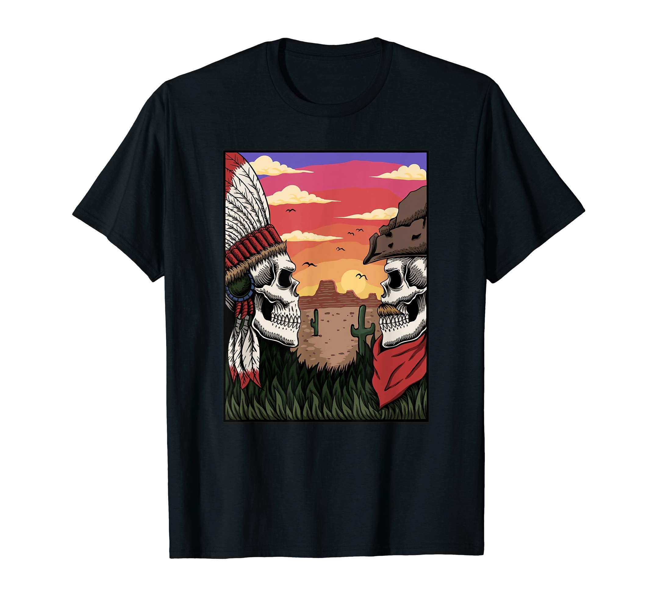 Cowboy Skull Wild West Natives Skulls T-Shirt - Minimalist Print for Adults - T-Shirt, Sweatshirt, Hoodie