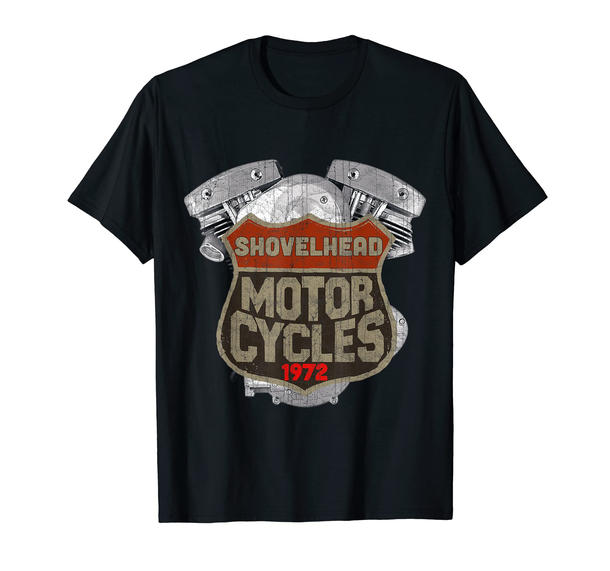 1972 Shovelhead Motorcycle Distressed T-Shirt - Trendy Graphic for Adults - T-Shirt, Sweatshirt, Hoodie
