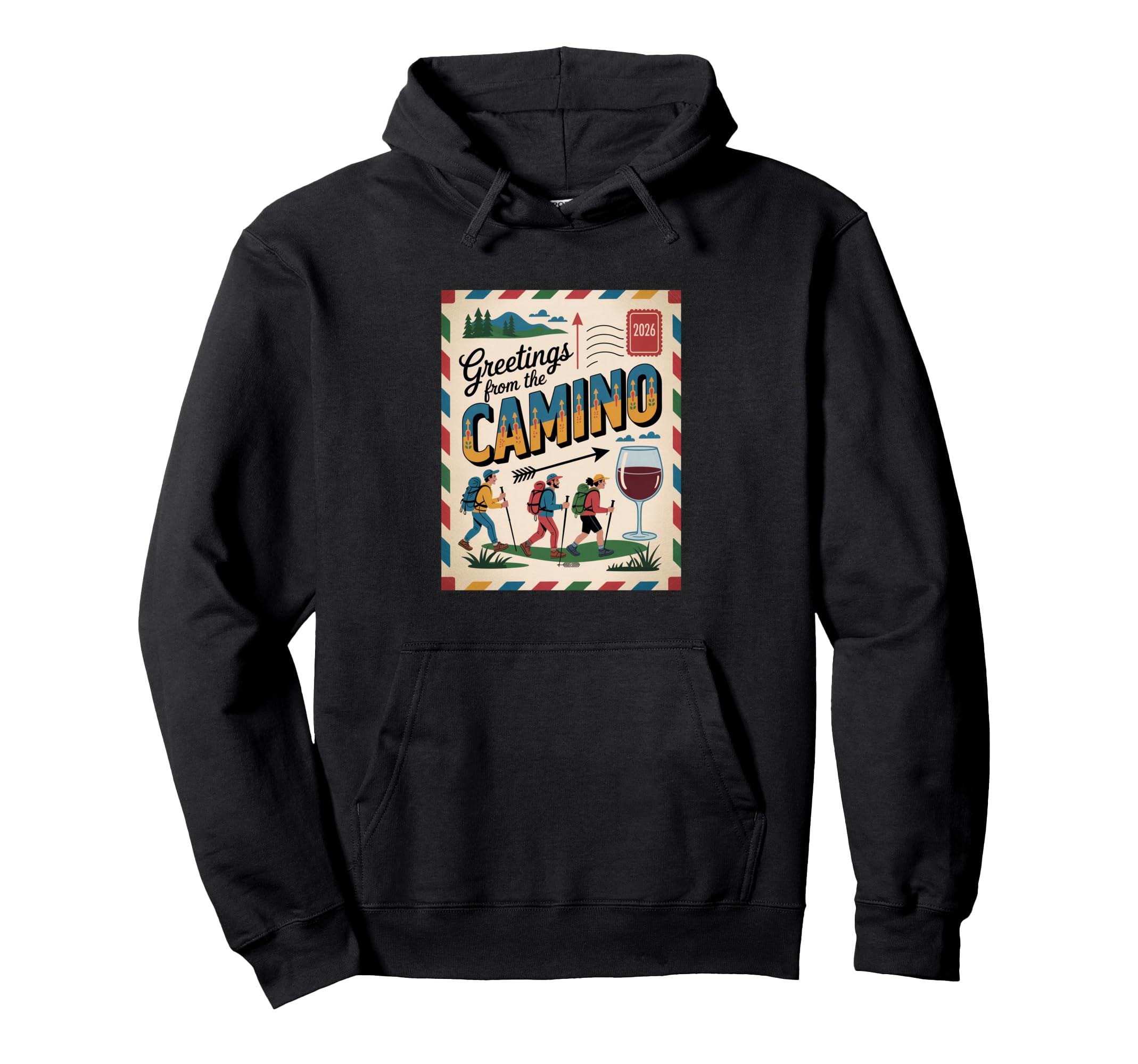 Camino 2026 Greetings Postcard Hiking Hoodie - Trendy Graphic for Adults - T-Shirt, Sweatshirt, Hoodie