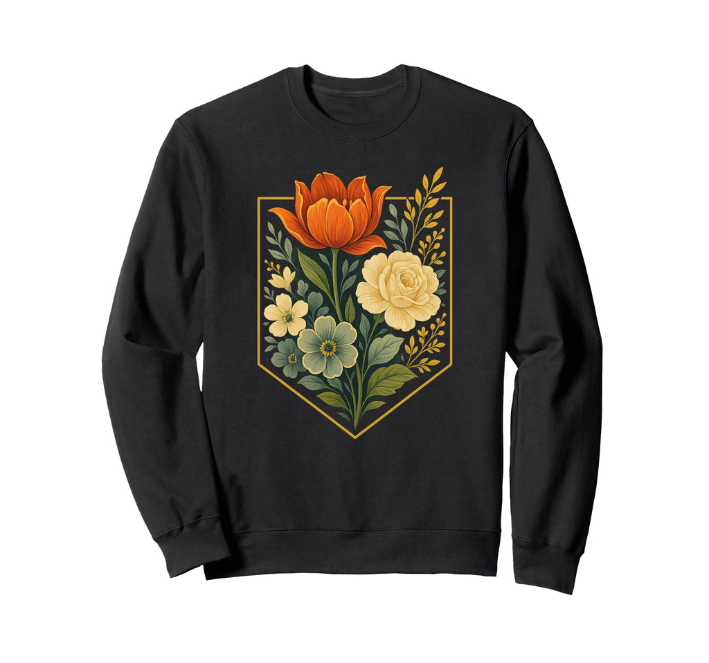 Pocket Floral Crest Bold Flowers Sweatshirt - Novelty Apparel for Adults - T-Shirt, Sweatshirt, Hoodie