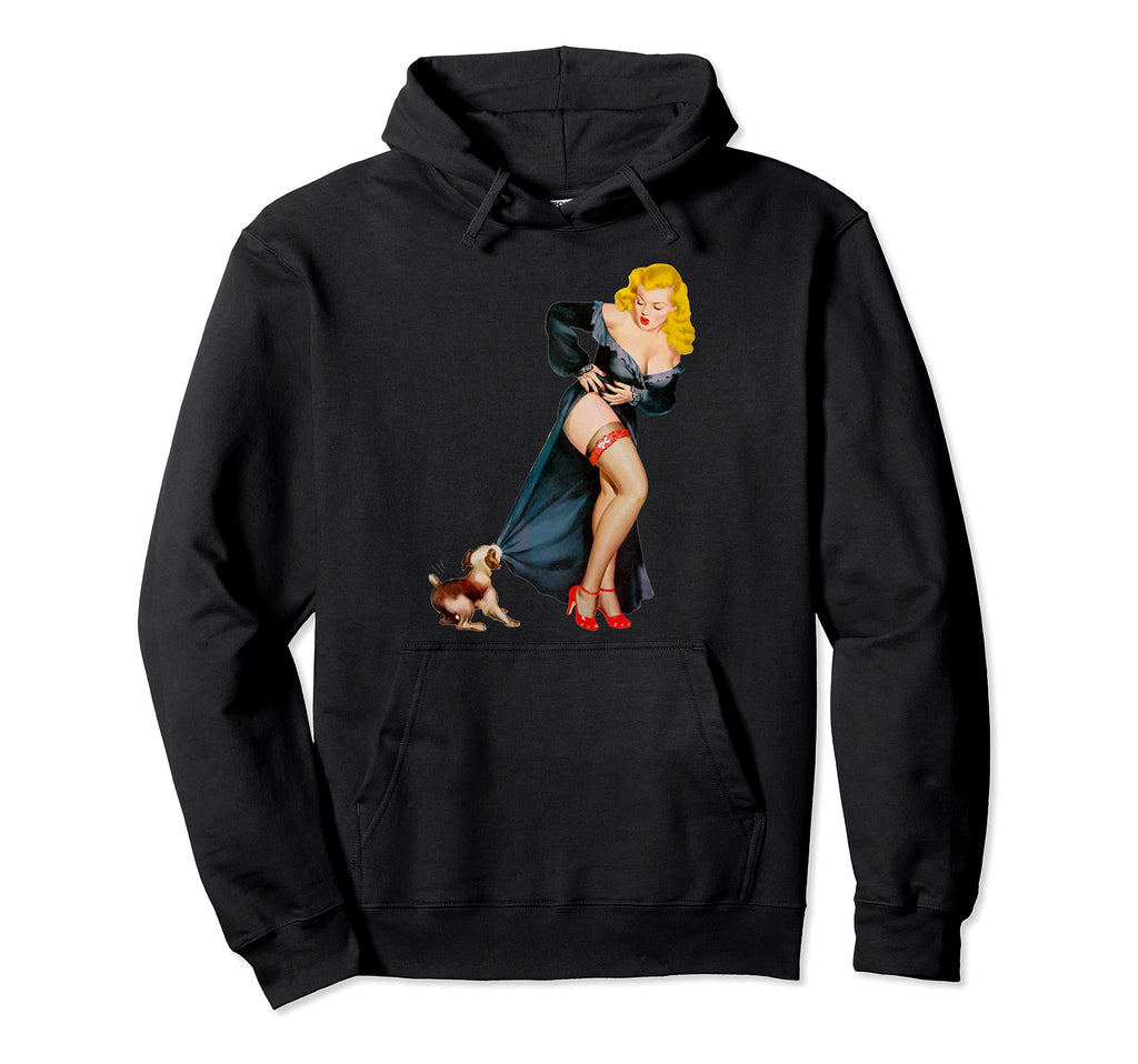 Hot Blonde Pin Up Lingerie Puppy Pinup Hoodie - Novelty Apparel Men Women - T-Shirt, Sweatshirt, Hoodie