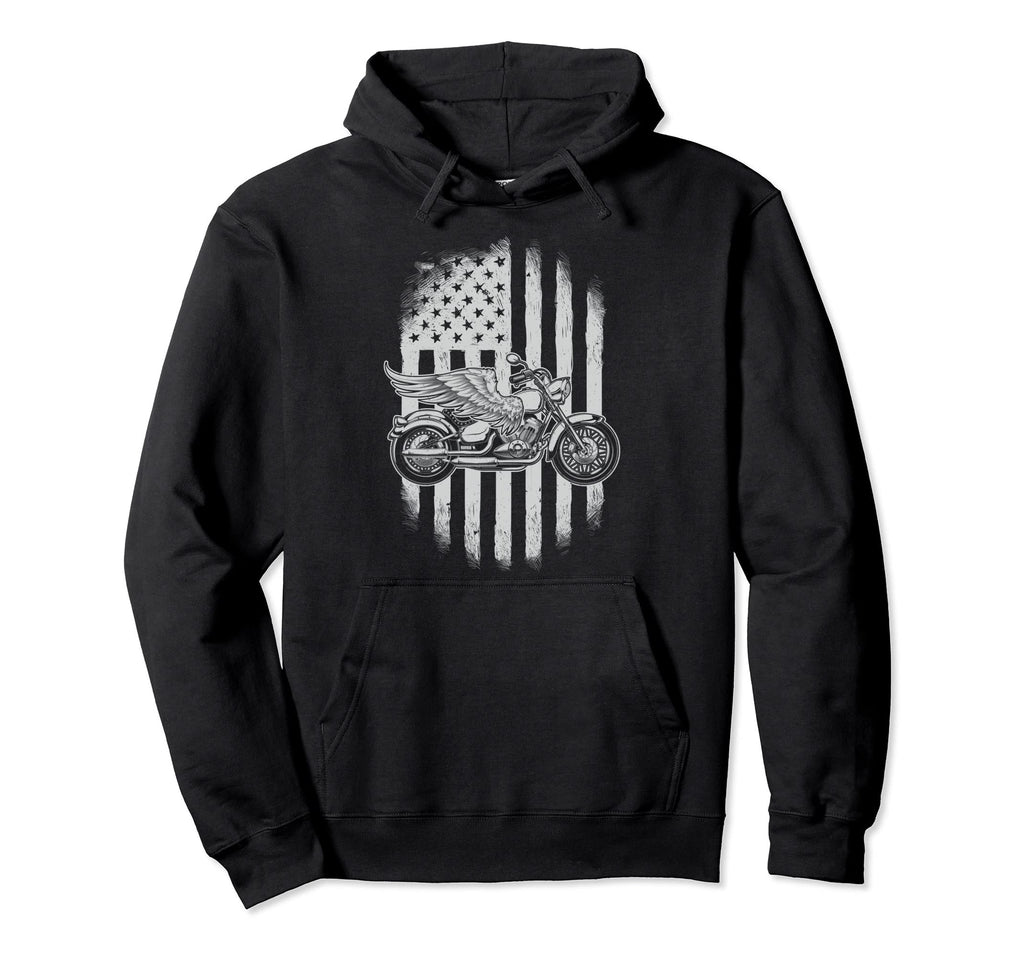 Biker American Flag Motorcycle Hoodie - Trendy Graphic Men Women - T-Shirt, Sweatshirt, Hoodie