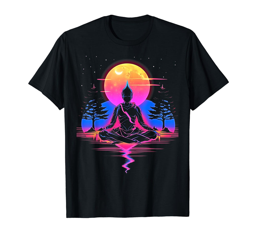 Synthwave Alien Buddha Cyberpunk 80S Sci T-Shirt - Minimalist Print Unisex - T-Shirt, Sweatshirt, Hoodie