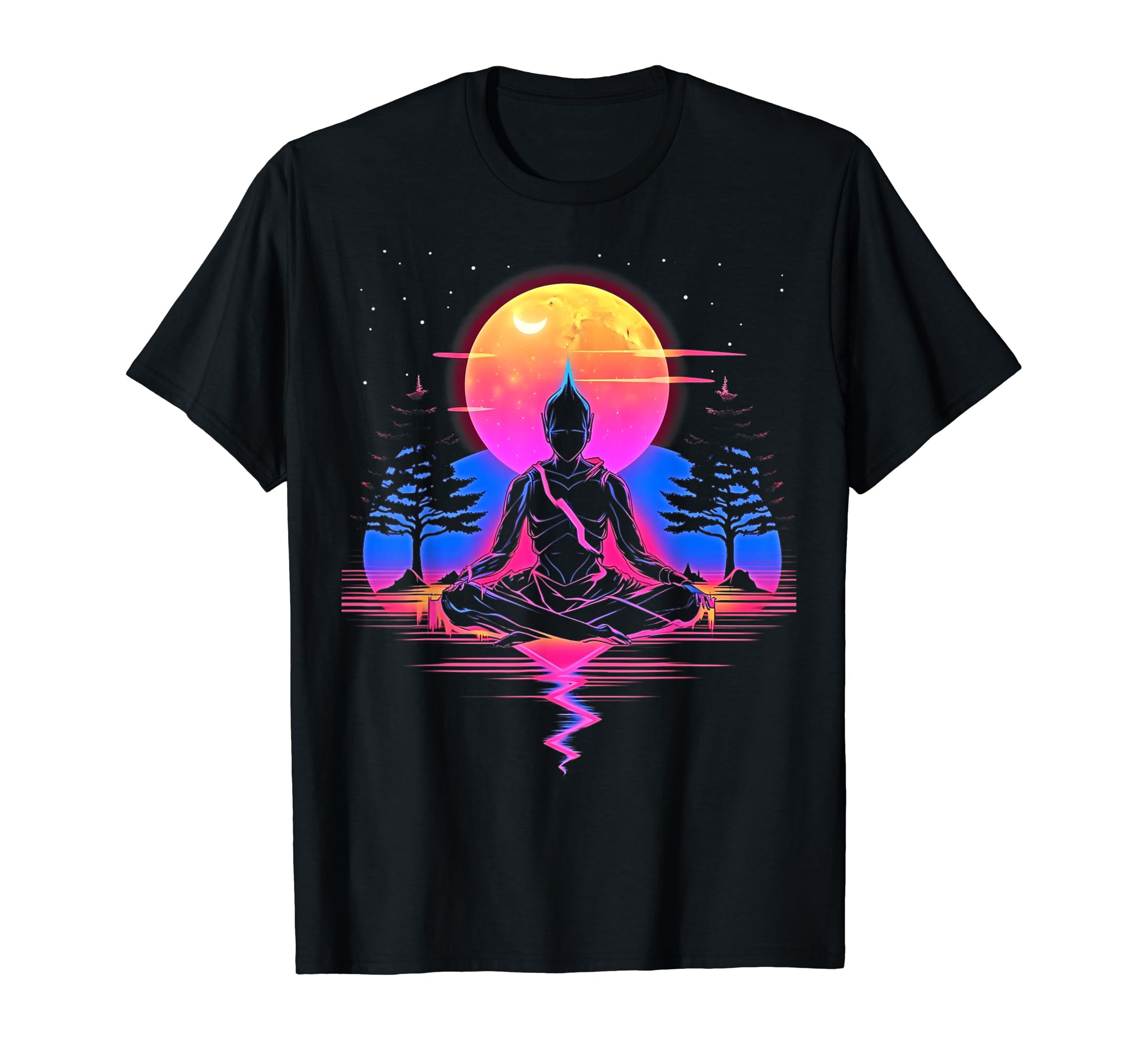 Synthwave Alien Buddha Cyberpunk 80S Sci T-Shirt - Minimalist Print Unisex - T-Shirt, Sweatshirt, Hoodie