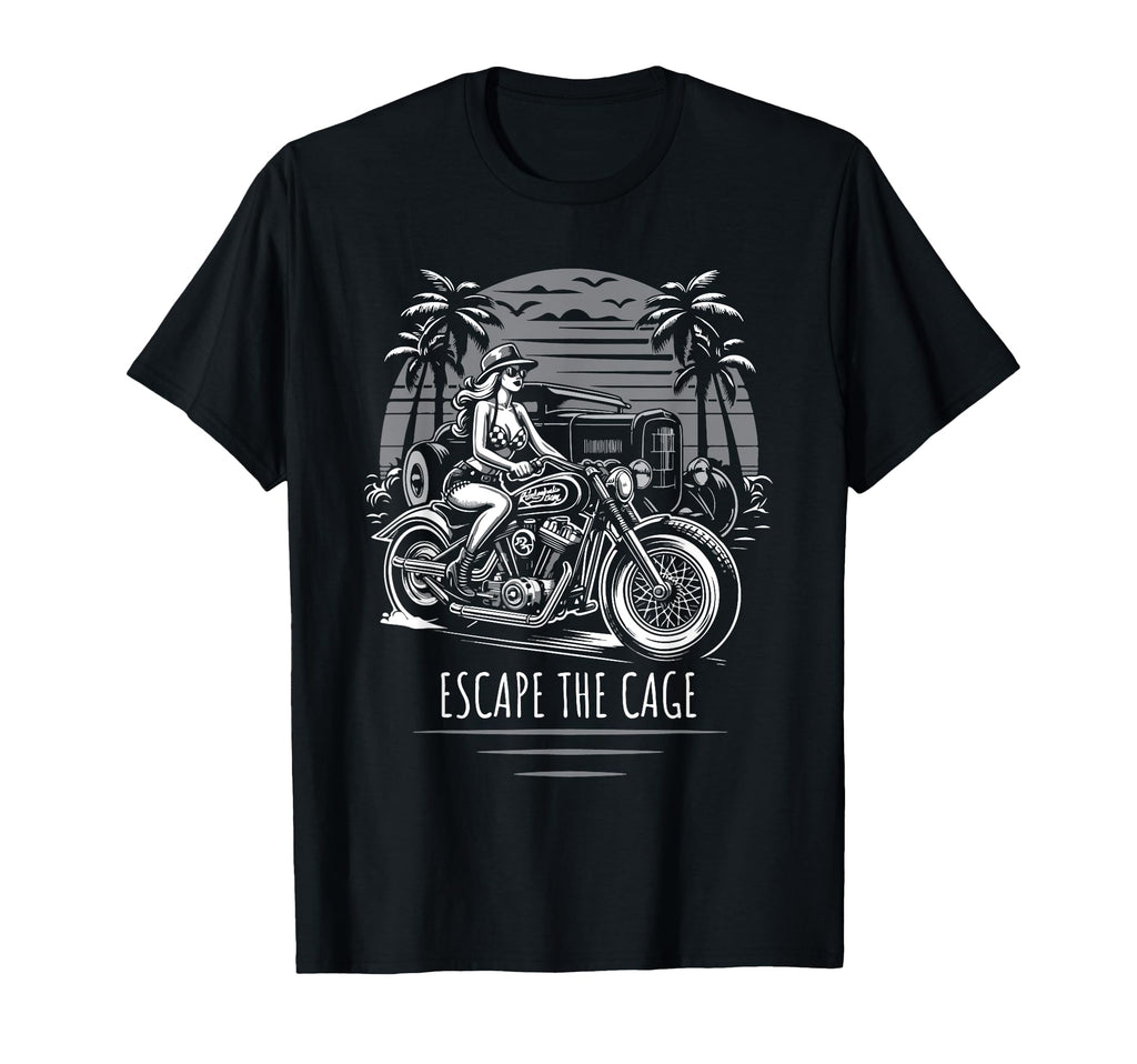 Escape Cage Motorcycle Hotrod T-Shirt - Aesthetic Graphic for Adults - T-Shirt, Sweatshirt, Hoodie