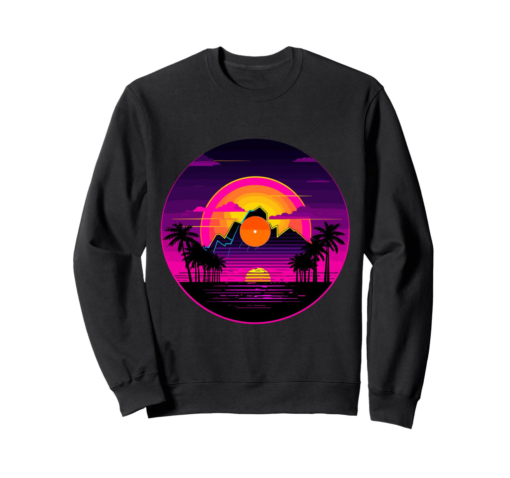 Palm Tree Vinyl Record Sweatshirt - Casual Everyday Wear Men Women - T-Shirt, Sweatshirt, Hoodie