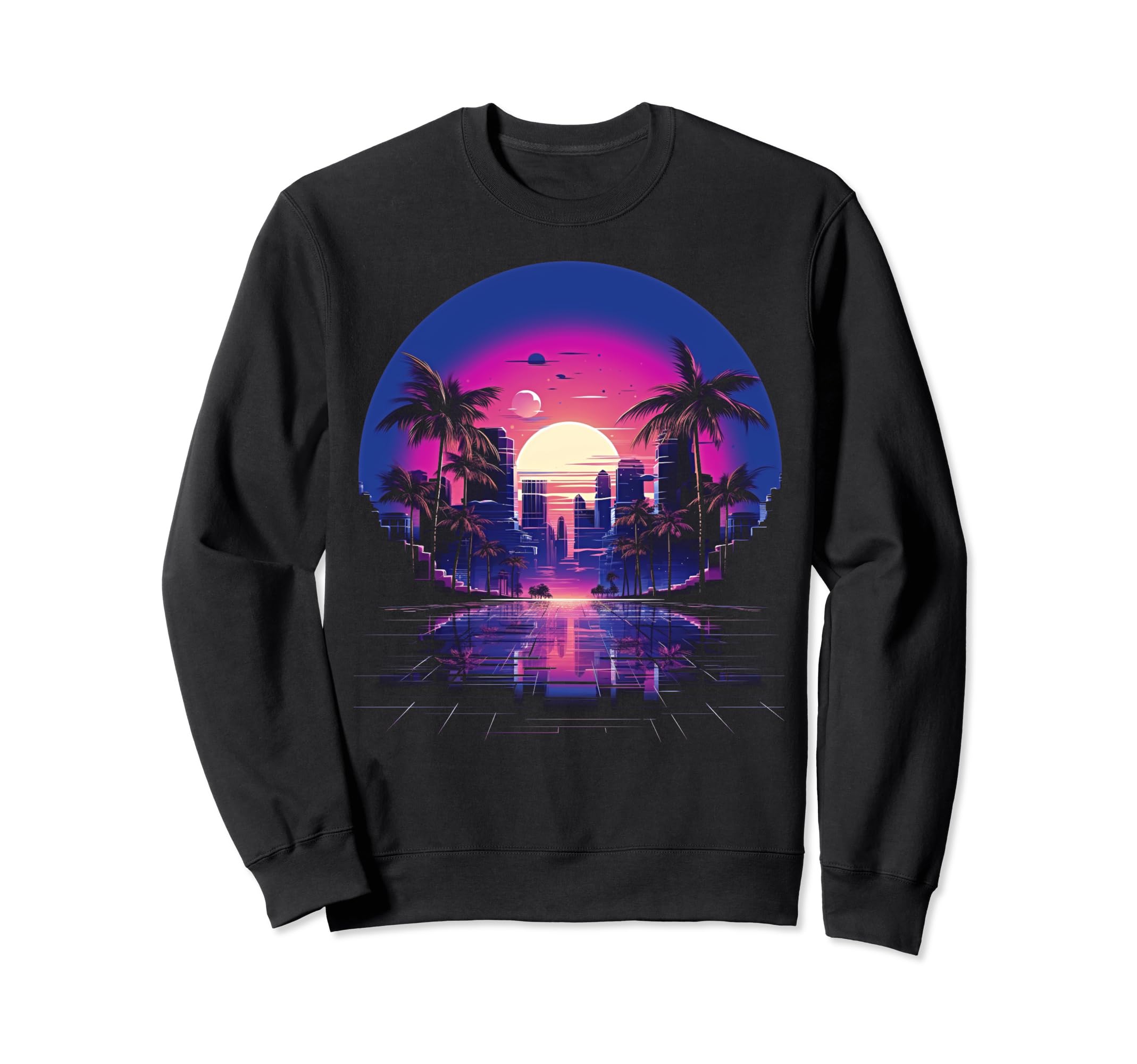 Vaporwave Cityscape 80S Synthwave 2 Sweatshirt - Trendy Graphic Men Women - T-Shirt, Sweatshirt, Hoodie