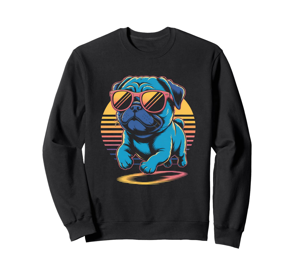 Pug Dog Sunglasses Vaporwave 80S Sweatshirt - Aesthetic Graphic for Adults - T-Shirt, Sweatshirt, Hoodie