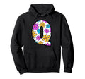 Letter Q Floral Daisy Alphabet Hoodie - Unique Graphic Men Women - T-Shirt, Sweatshirt, Hoodie