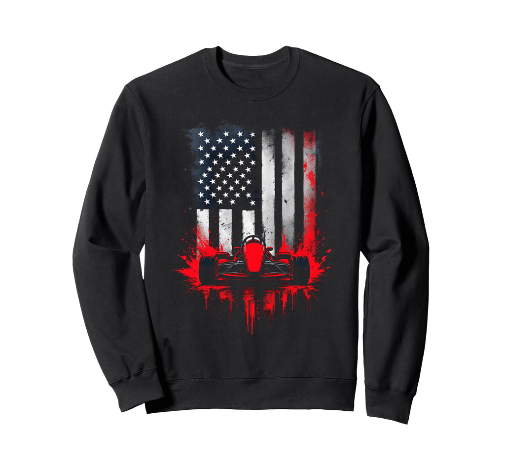 Race Car American Flag Sweatshirt - Graphic Print Men Women - T-Shirt, Sweatshirt, Hoodie