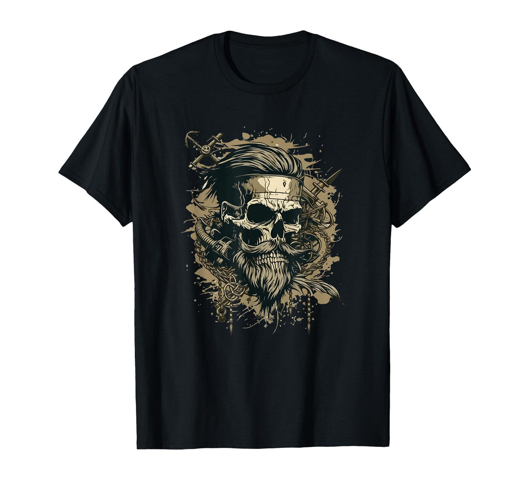 Skull Beard Undercut Pirate T-Shirt - Casual Everyday Wear for Adults - T-Shirt, Sweatshirt, Hoodie