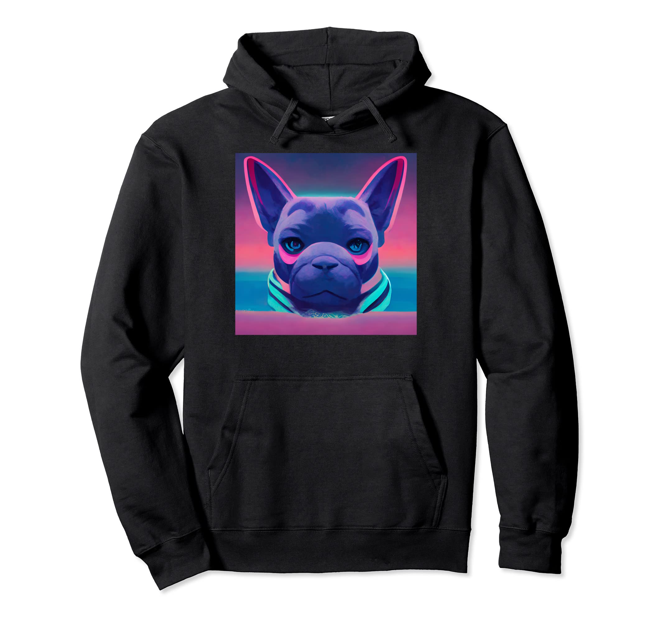French Bulldog Vaporwave 80S Hoodie - Minimalist Print for Adults - T-Shirt, Sweatshirt, Hoodie
