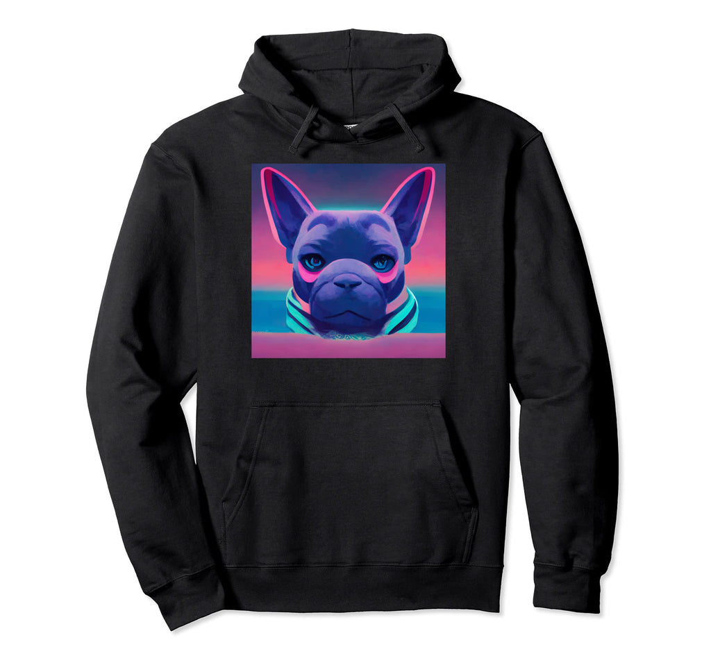 French Bulldog Vaporwave 80S Hoodie - Novelty Apparel for Adults - T-Shirt, Sweatshirt, Hoodie