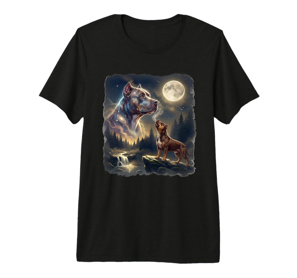 Pit Bull Howling To Moon 90S Tri T-Shirt - Casual Everyday Wear Men Women - T-Shirt, Sweatshirt, Hoodie