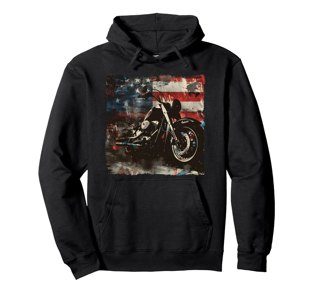 Motorcycle Usa Flag Biker American Hoodie - Unique Graphic Unisex - T-Shirt, Sweatshirt, Hoodie
