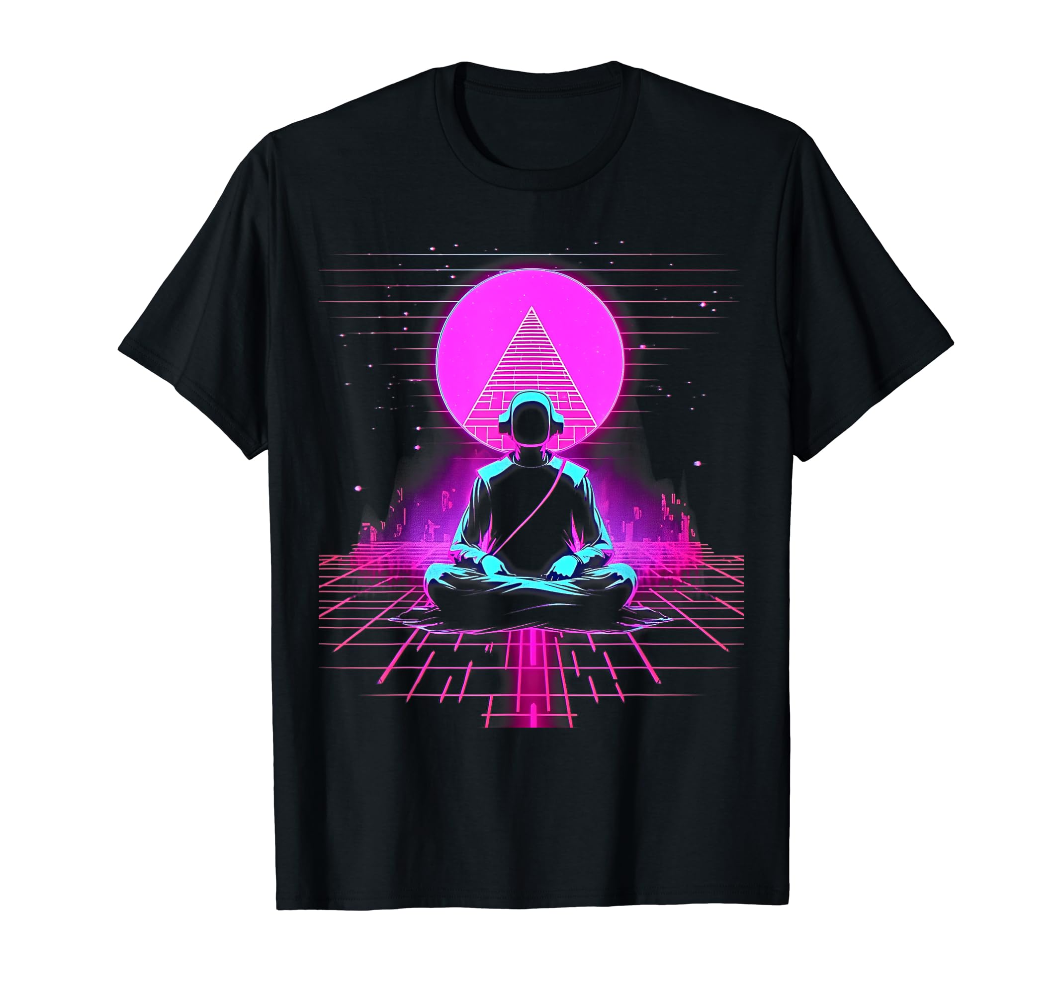 Synthwave Alien Buddha Cyberpunk 80S T-Shirt - Casual Everyday Wear Unisex - T-Shirt, Sweatshirt, Hoodie