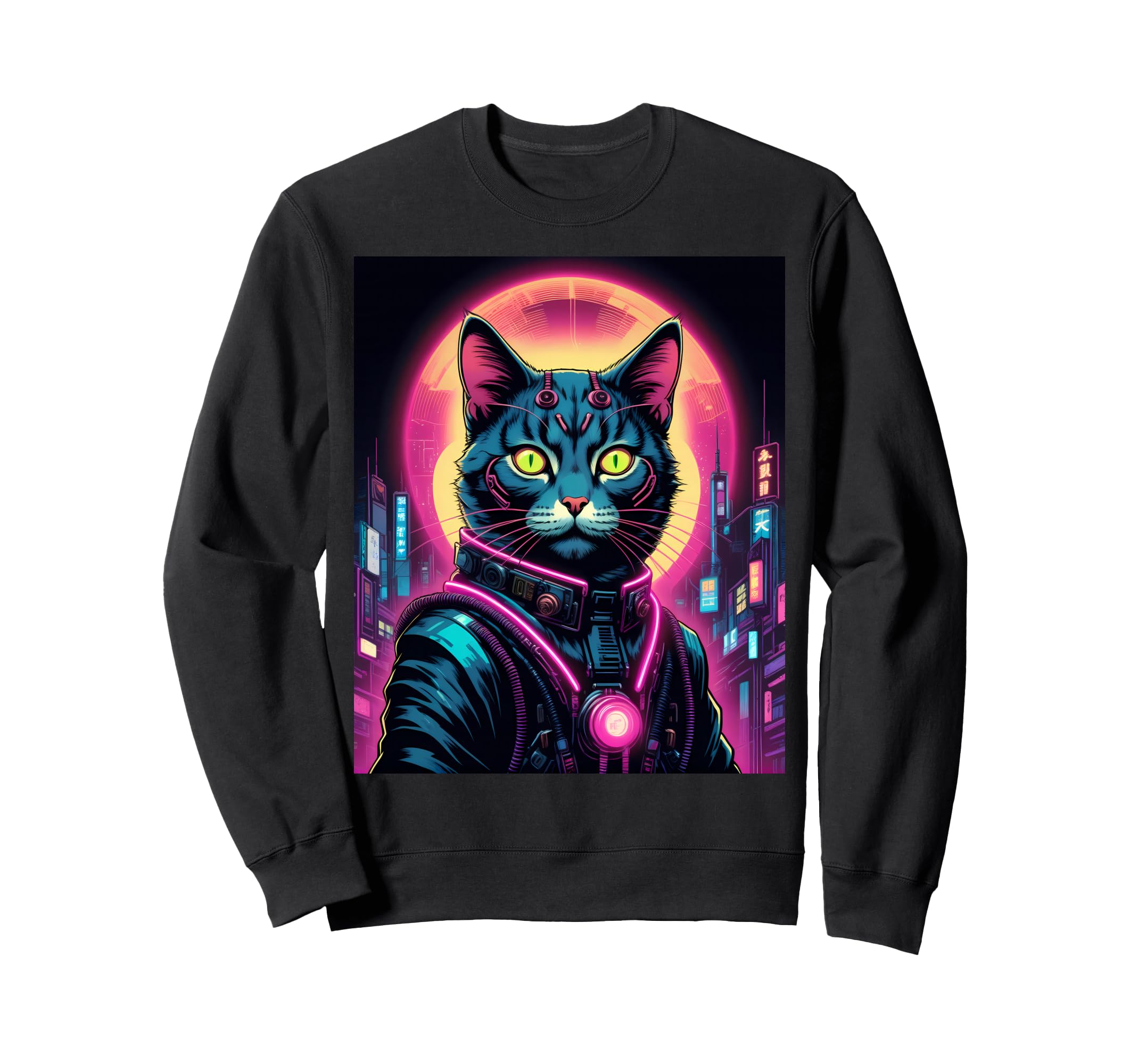 Vaporwave Cat 80S Synthwave Sweatshirt - Graphic Print Men Women - T-Shirt, Sweatshirt, Hoodie