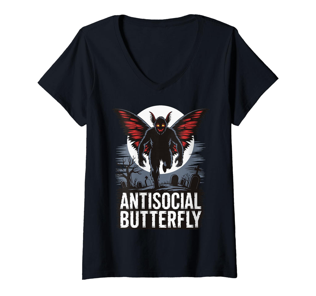 Womens Antisocial Butterfly V Neck T-Shirt - Graphic Print for Adults - T-Shirt, Sweatshirt, Hoodie