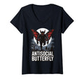 Womens Antisocial Butterfly V Neck T-Shirt - Graphic Print for Adults - T-Shirt, Sweatshirt, Hoodie