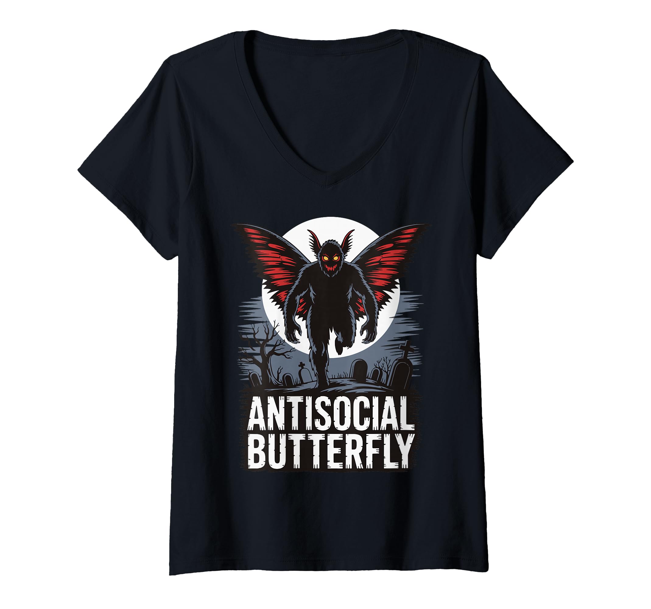 Womens Antisocial Butterfly V Neck T-Shirt - Graphic Print for Adults - T-Shirt, Sweatshirt, Hoodie