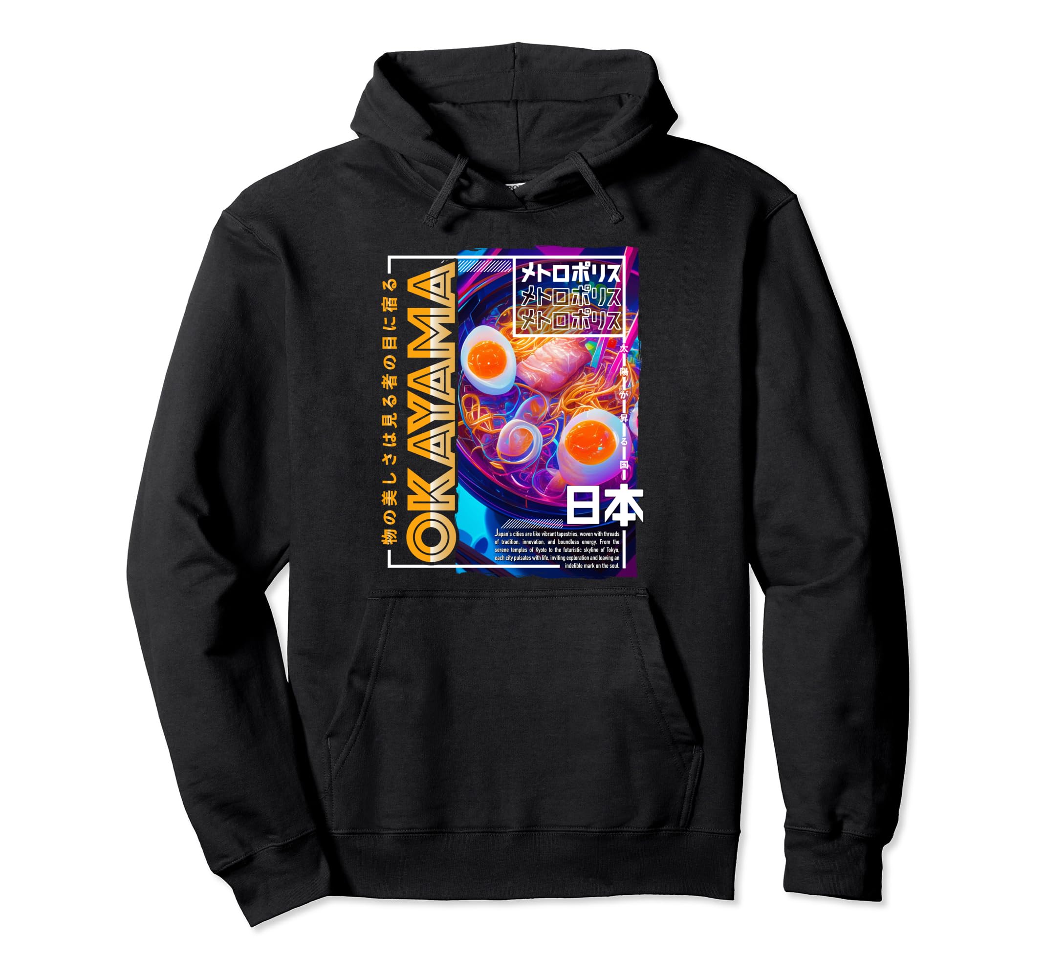 Okayama City 80S Synthwave Ramen Bowl Hoodie - Fun Novelty Design Unisex - T-Shirt, Sweatshirt, Hoodie
