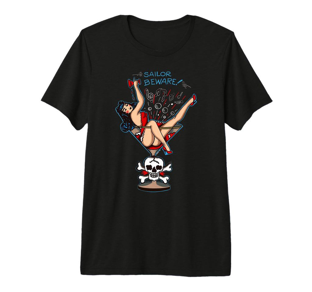Sailor Beware Pin Up Martini Glass Tattoo T-Shirt - Trendy Graphic Unisex - T-Shirt, Sweatshirt, Hoodie