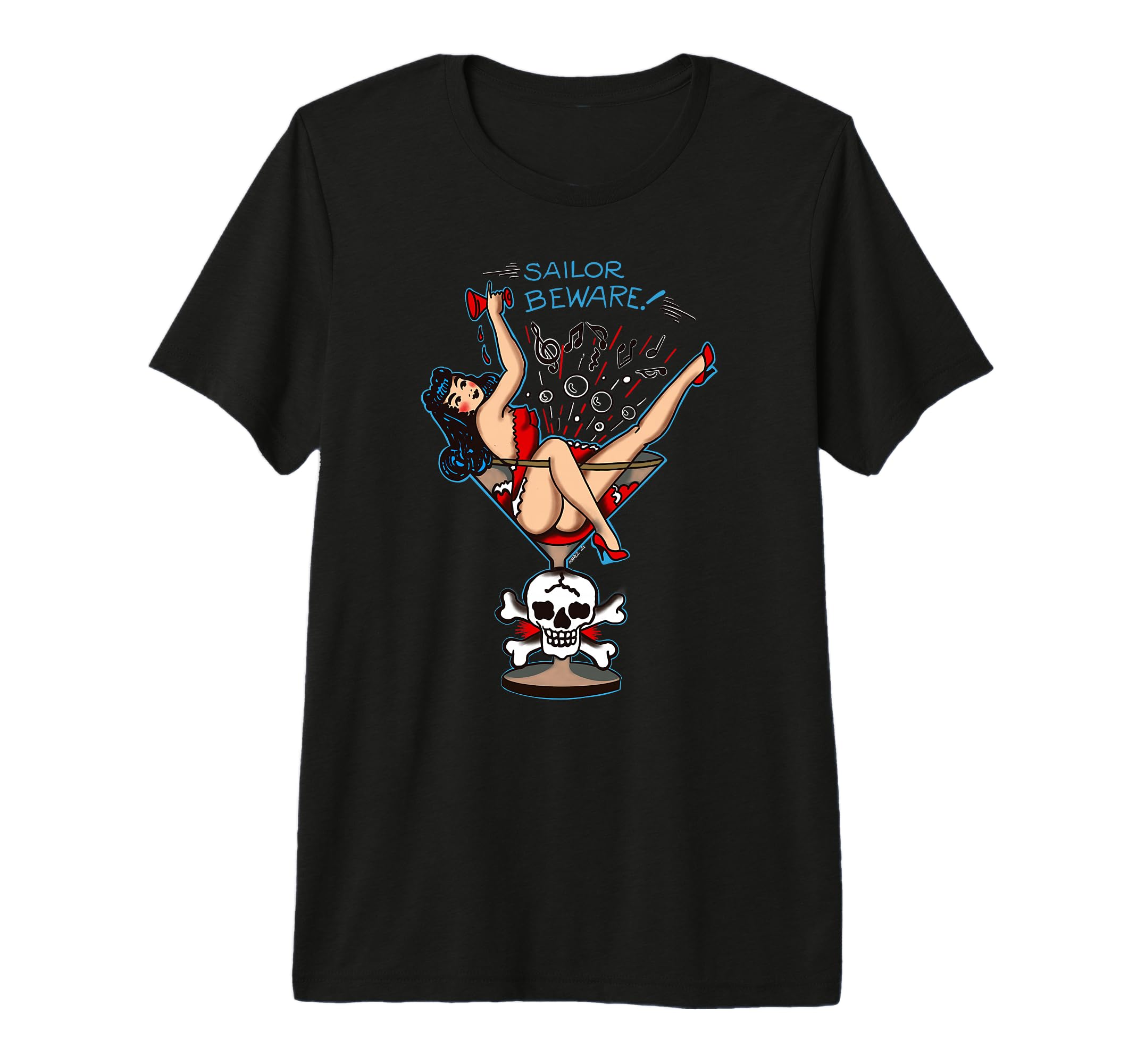 Sailor Beware Pin Up Martini Glass Tattoo T-Shirt - Graphic Print Unisex - T-Shirt, Sweatshirt, Hoodie