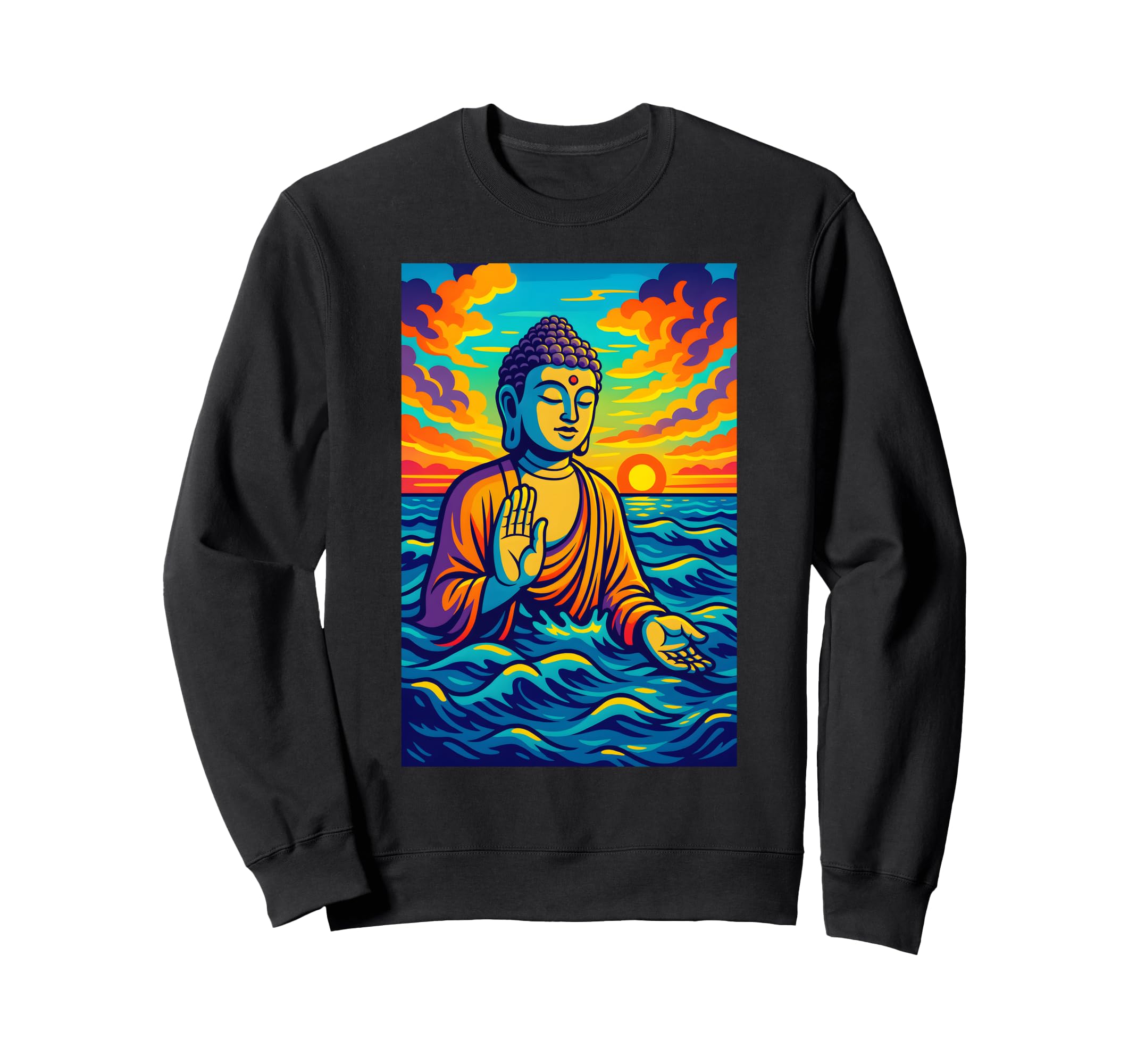 Buddha Sunset Art Spiritual Ocean Sweatshirt - Unique Graphic Men Women - T-Shirt, Sweatshirt, Hoodie