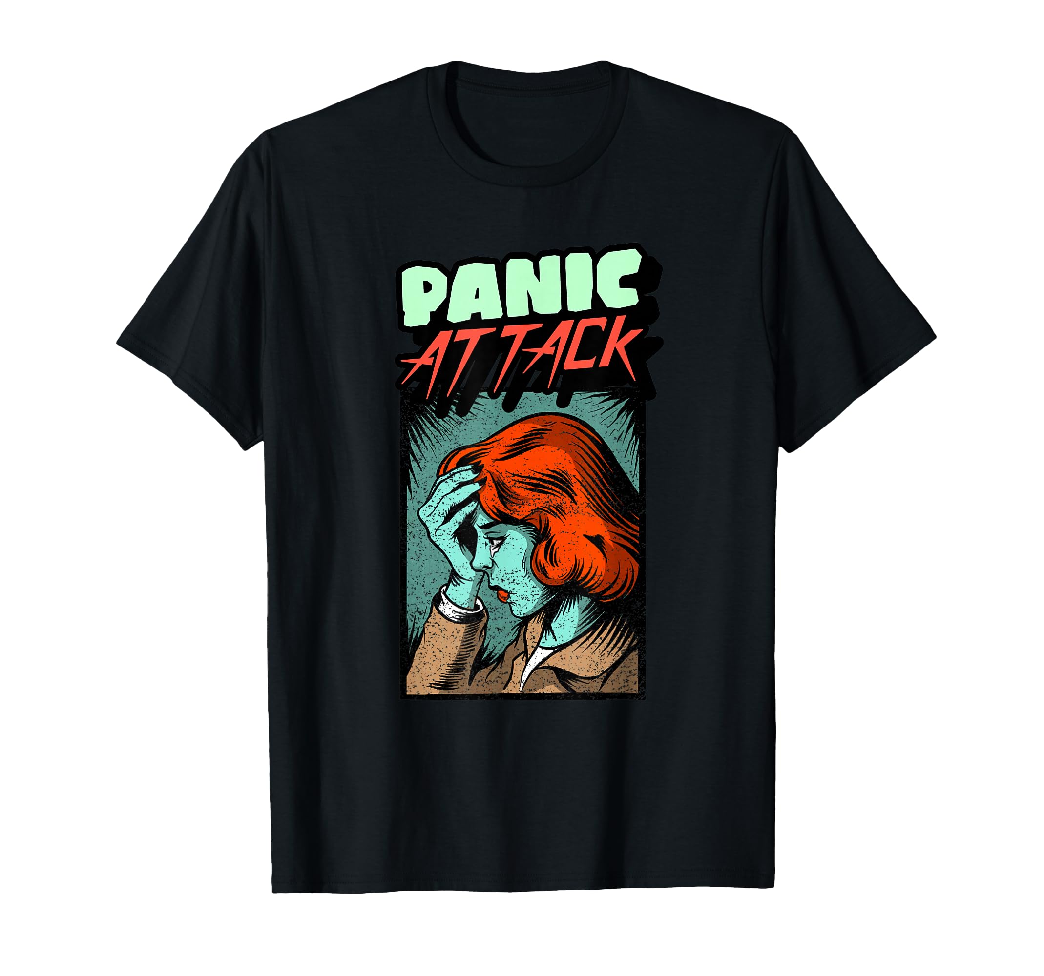 Comic Panic Attack Illustration Mental T-Shirt - Graphic Print Unisex - T-Shirt, Sweatshirt, Hoodie