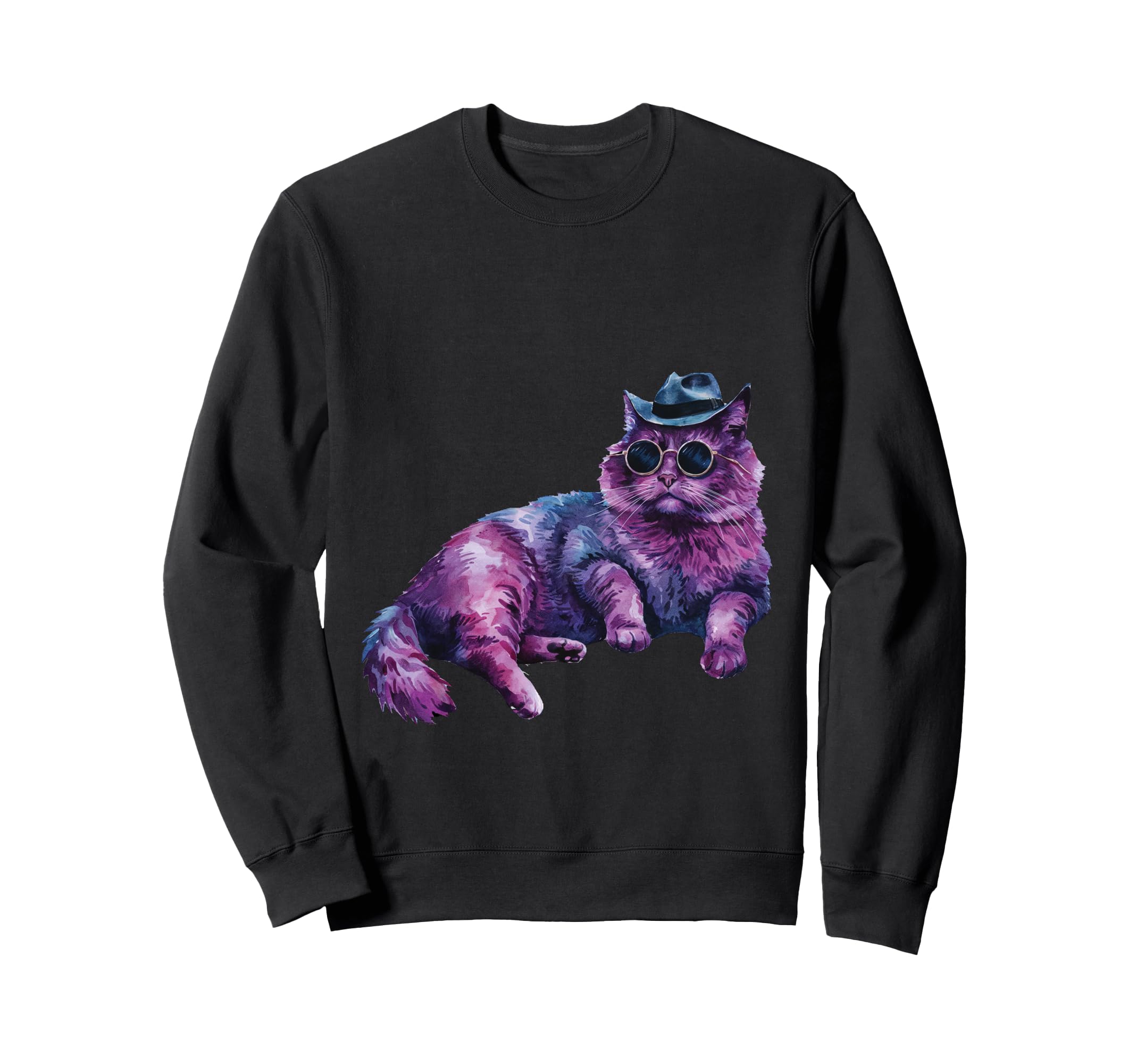 Soulful Watercolor Cat Sunglasses And Sweatshirt - Graphic Print Unisex - T-Shirt, Sweatshirt, Hoodie