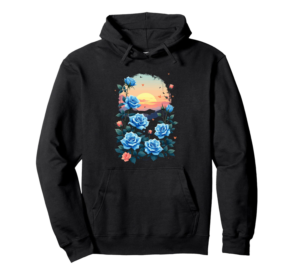 Blue Rose Garden Sunset Serenity Hoodie - Casual Everyday Wear Men Women - T-Shirt, Sweatshirt, Hoodie