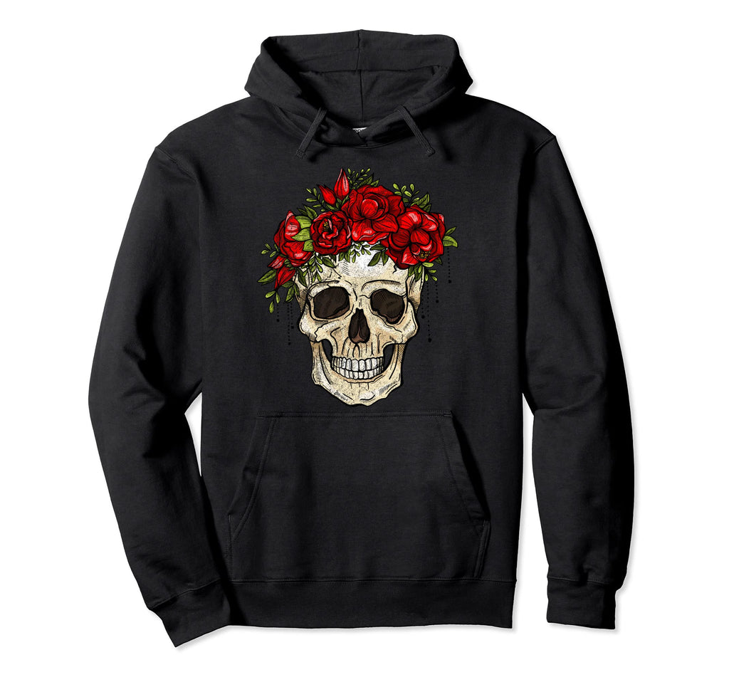Flowers Skull Musician Skeleton Party Hoodie - Minimalist Print Men Women - T-Shirt, Sweatshirt, Hoodie