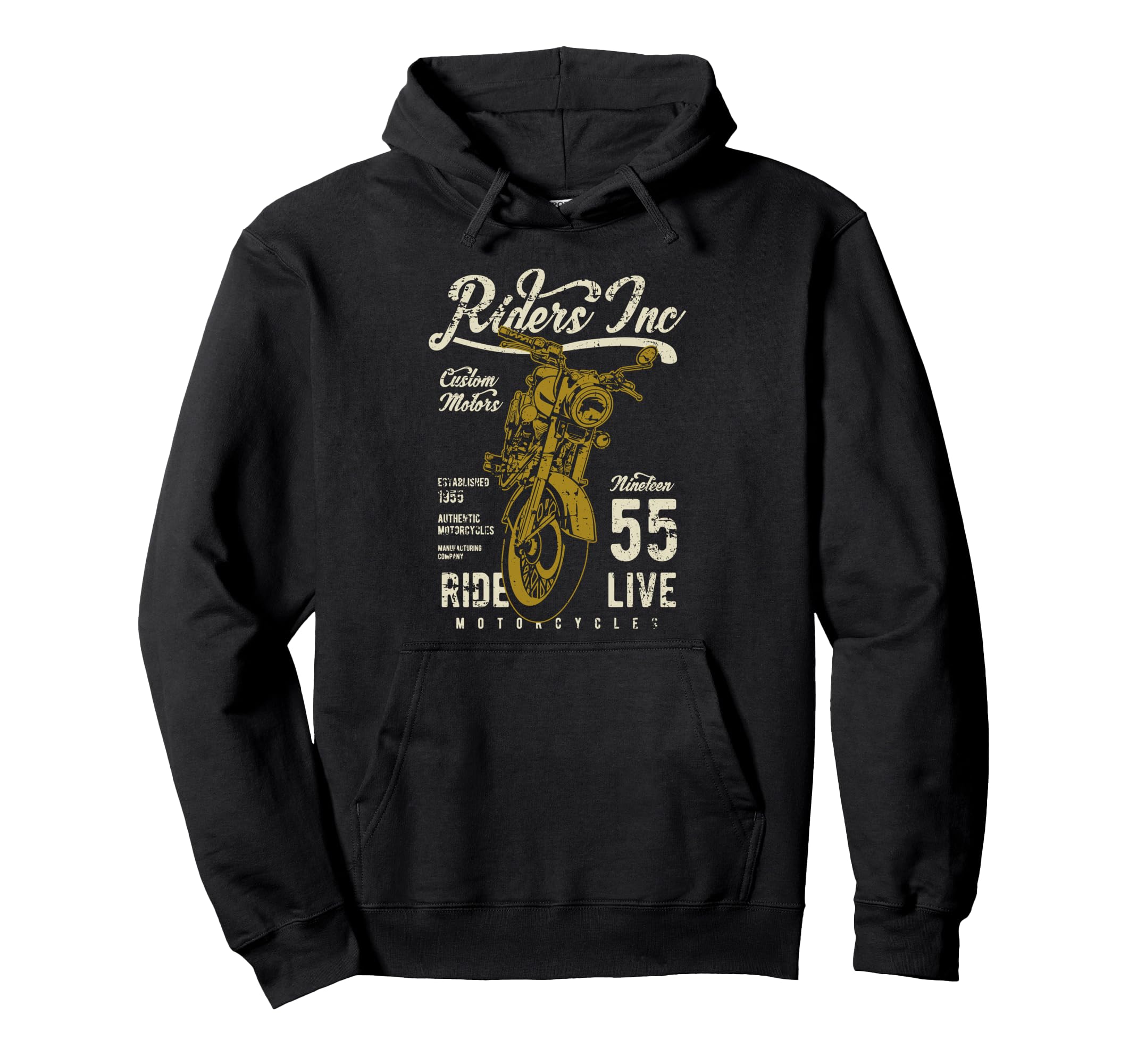 Riders Inc 1955 Motorcycle Distressed Hoodie - Trendy Graphic for Adults - T-Shirt, Sweatshirt, Hoodie