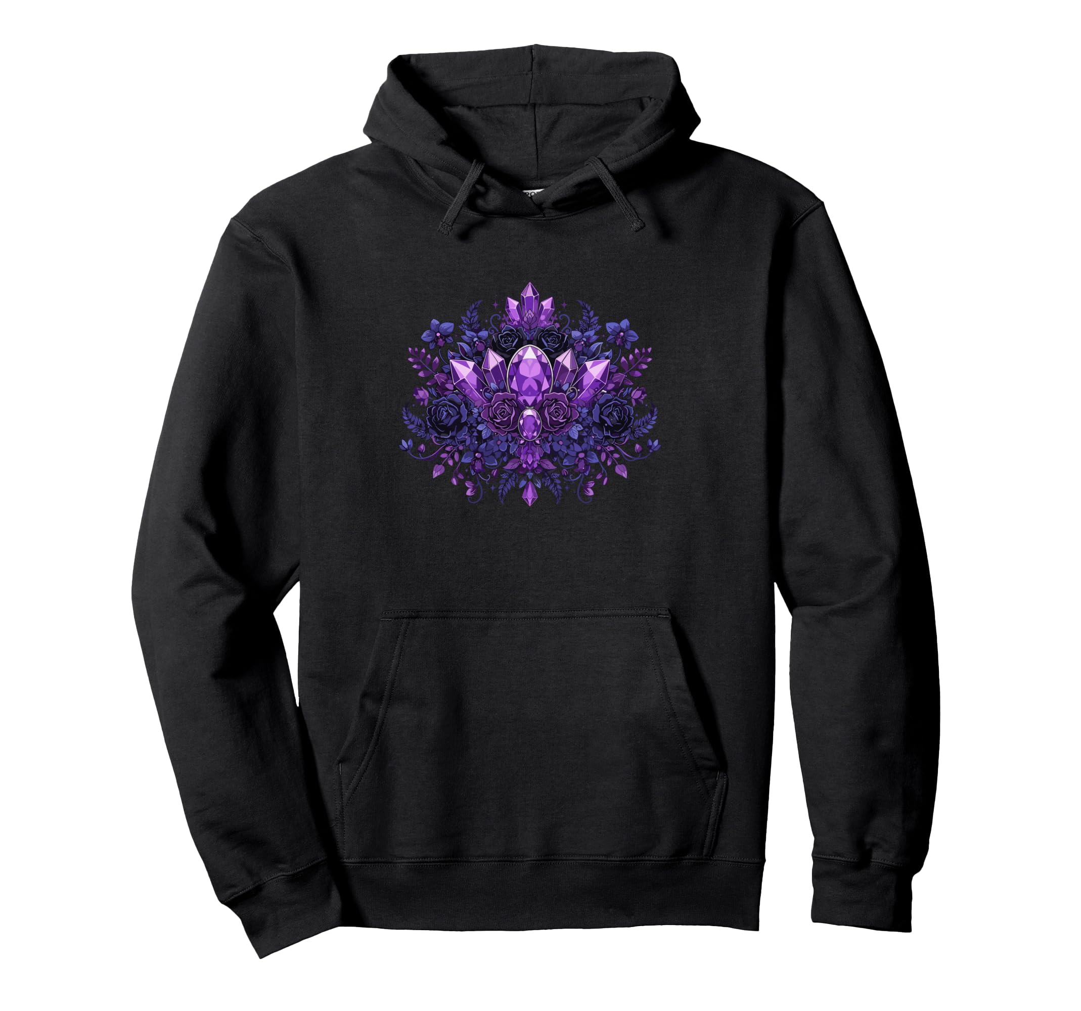 Mystic Amethyst Crystals Dark Roses Hoodie - Trendy Graphic Men Women - T-Shirt, Sweatshirt, Hoodie