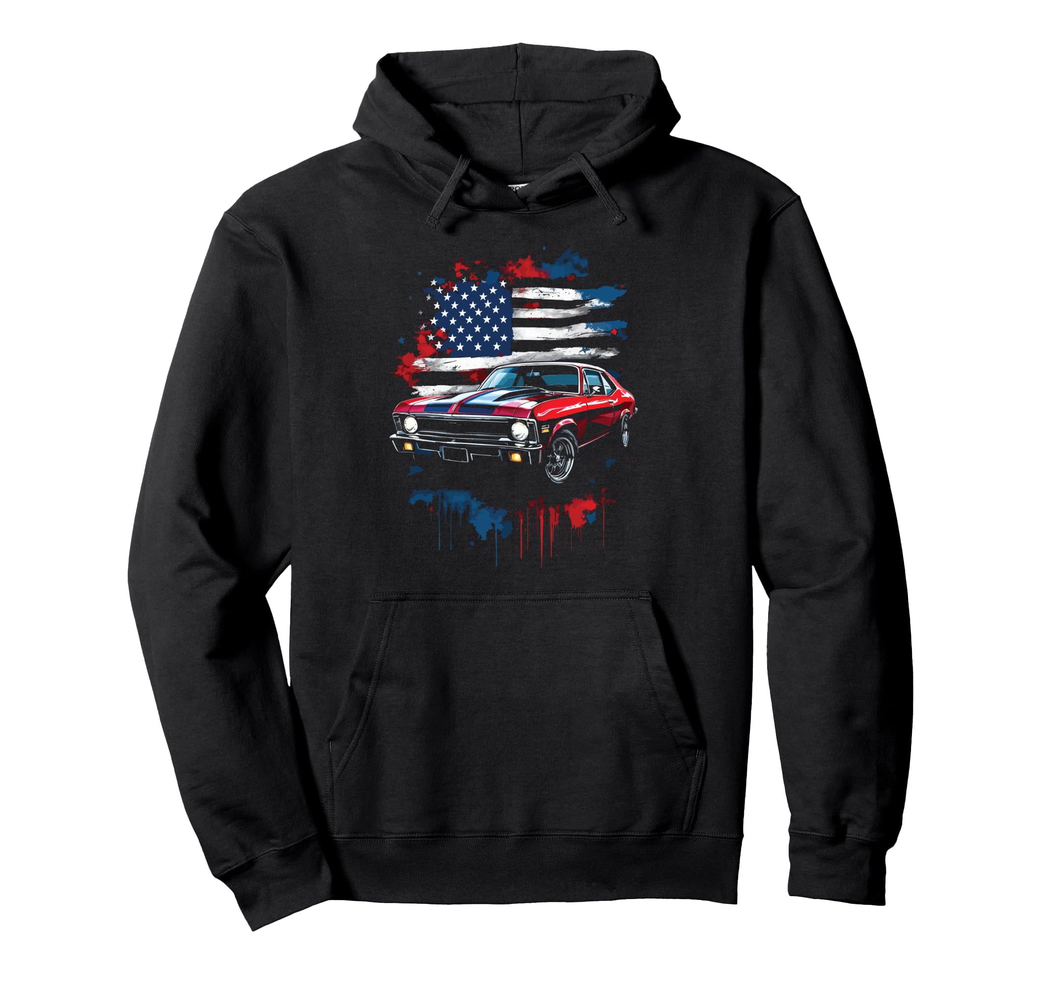 American Flag Patriotic Muscle Car 1969 Nova Hoodie - Graphic Print Unisex - T-Shirt, Sweatshirt, Hoodie