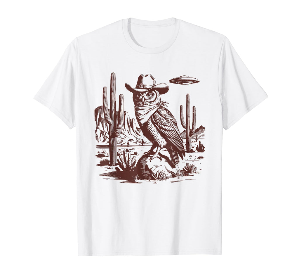 Owl Ufo Western Alien 90S Cowboy T-Shirt - Custom Art Print Men Women - T-Shirt, Sweatshirt, Hoodie